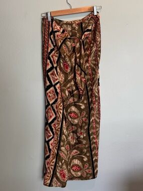 Alyn Paige Olive and Red Patterned Tie-Front Maxi Skirt